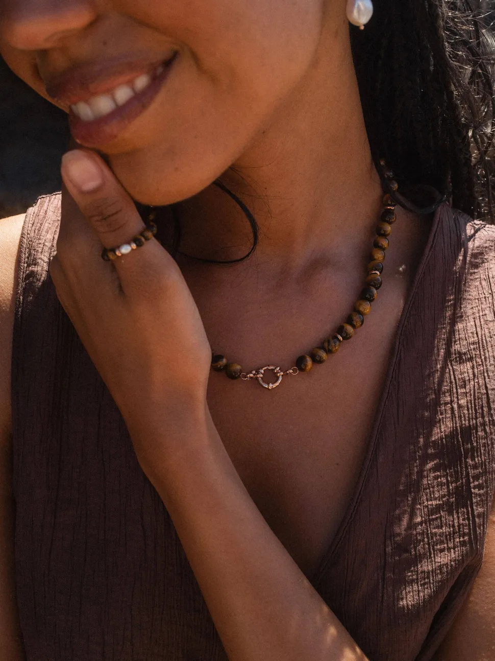 PURELEI Ringe<Tiger‘s Eye Pearl Ring